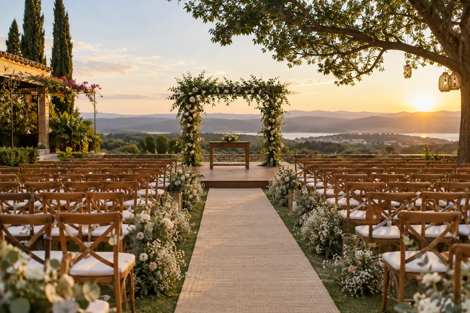 Espaço ao ar livre preparado para cerimônia de casamento