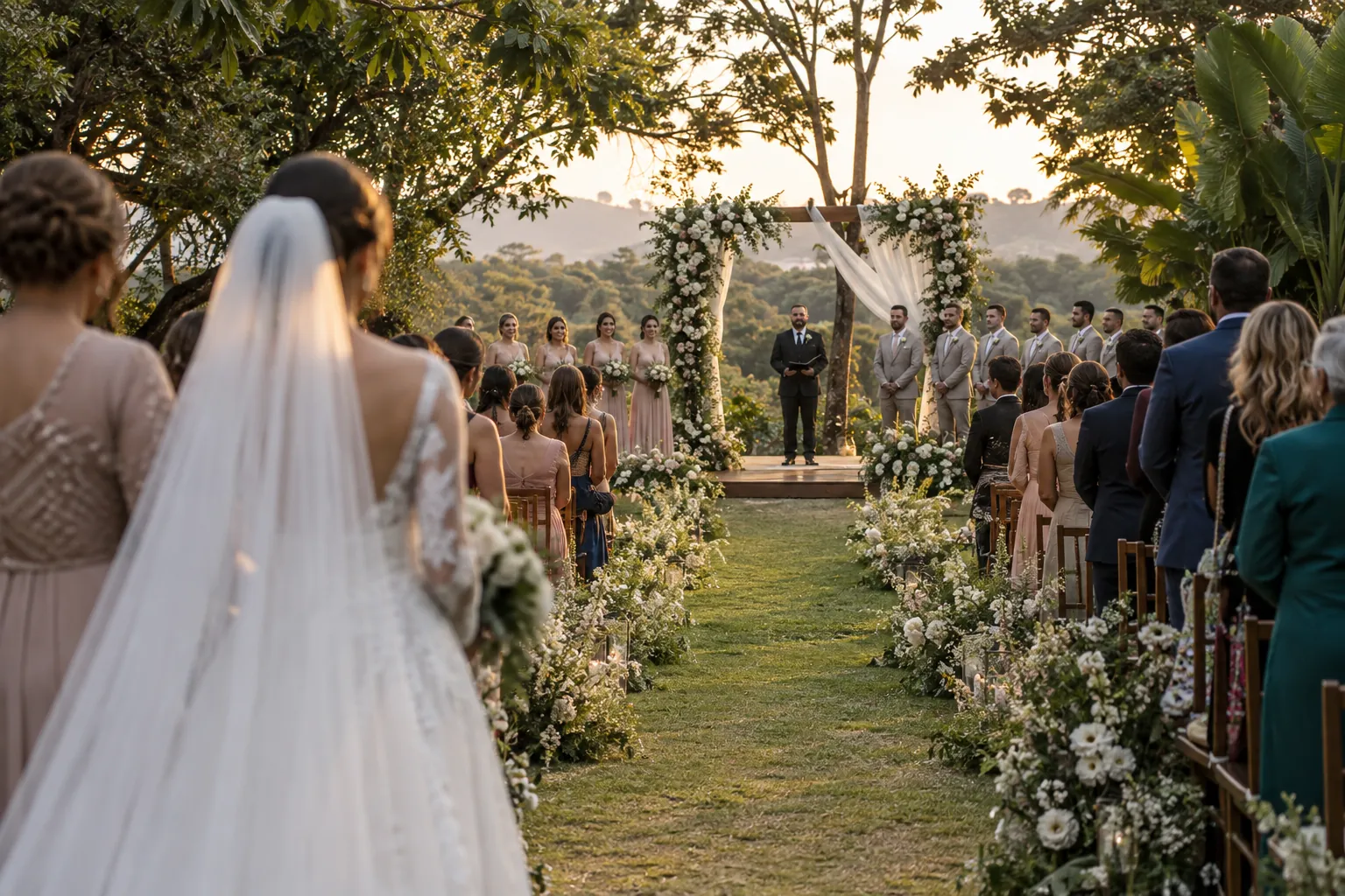 Casal no altar durante uma cerimônia de casamento