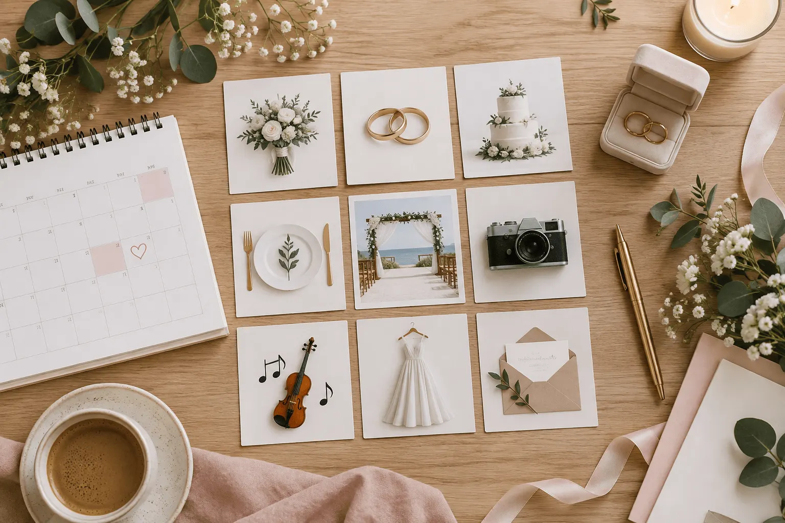 Cronograma de casamento organizado com referências e calendário