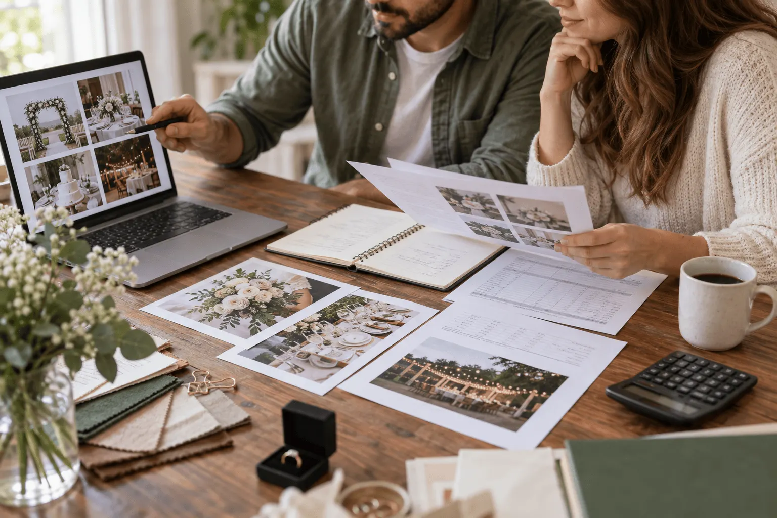 Casal compara propostas de fornecedores para economizar no casamento