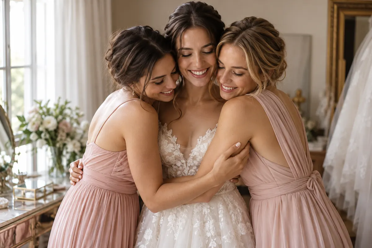 Abraço de amizade durante os preparativos do casamento