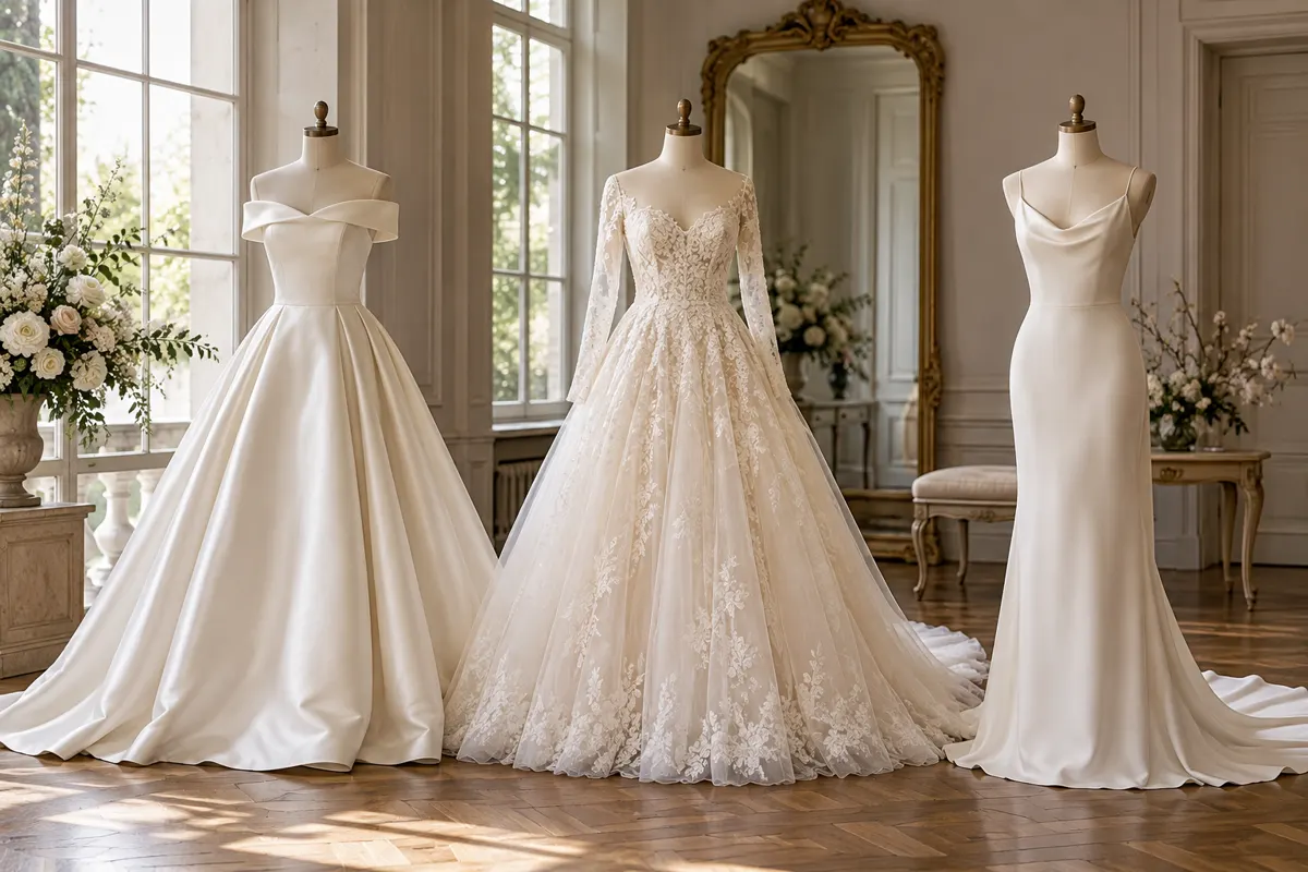 Vestidos de noiva com diferentes cortes e tecidos