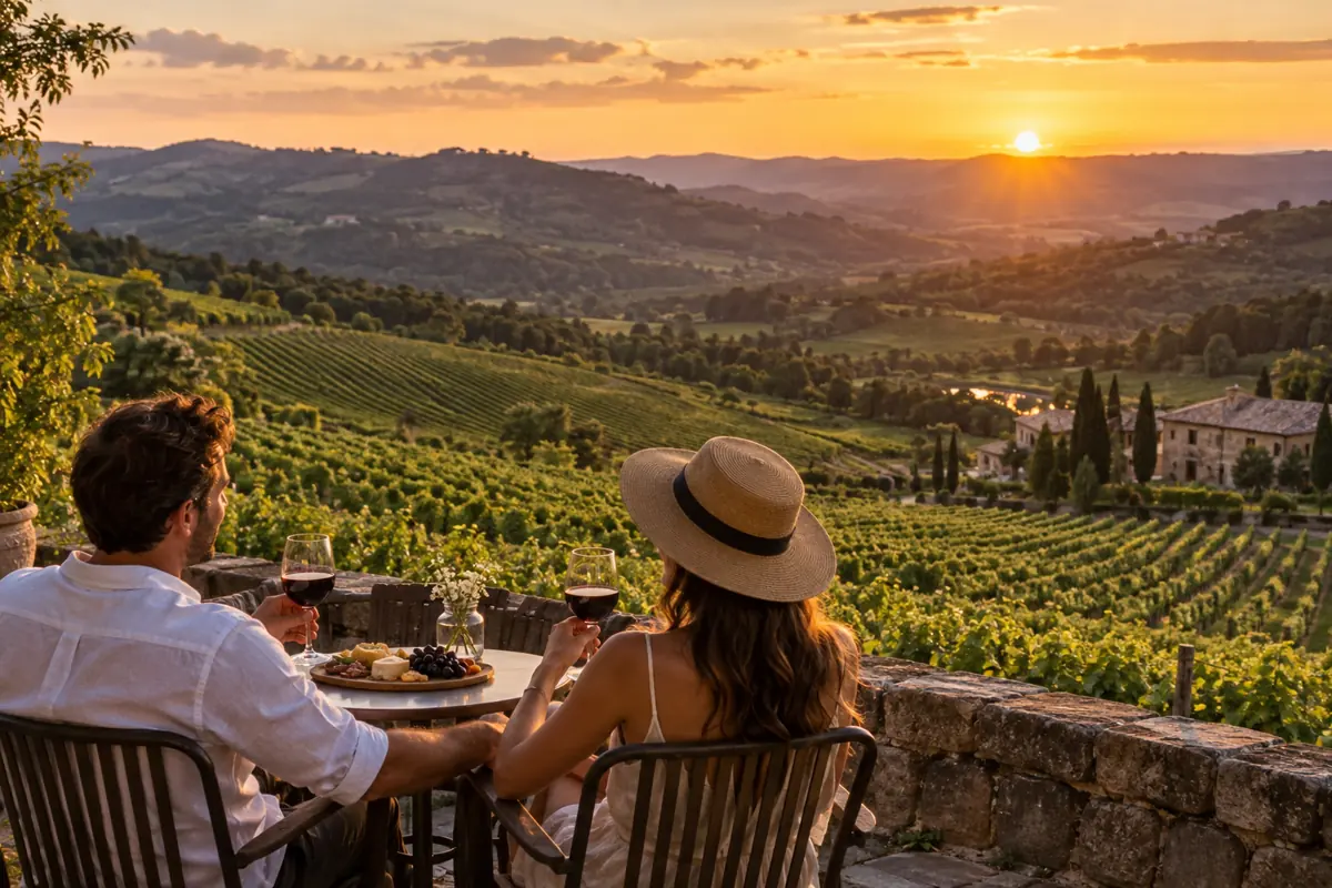 Vinhedos e colinas ao entardecer em Bento Gonçalves
