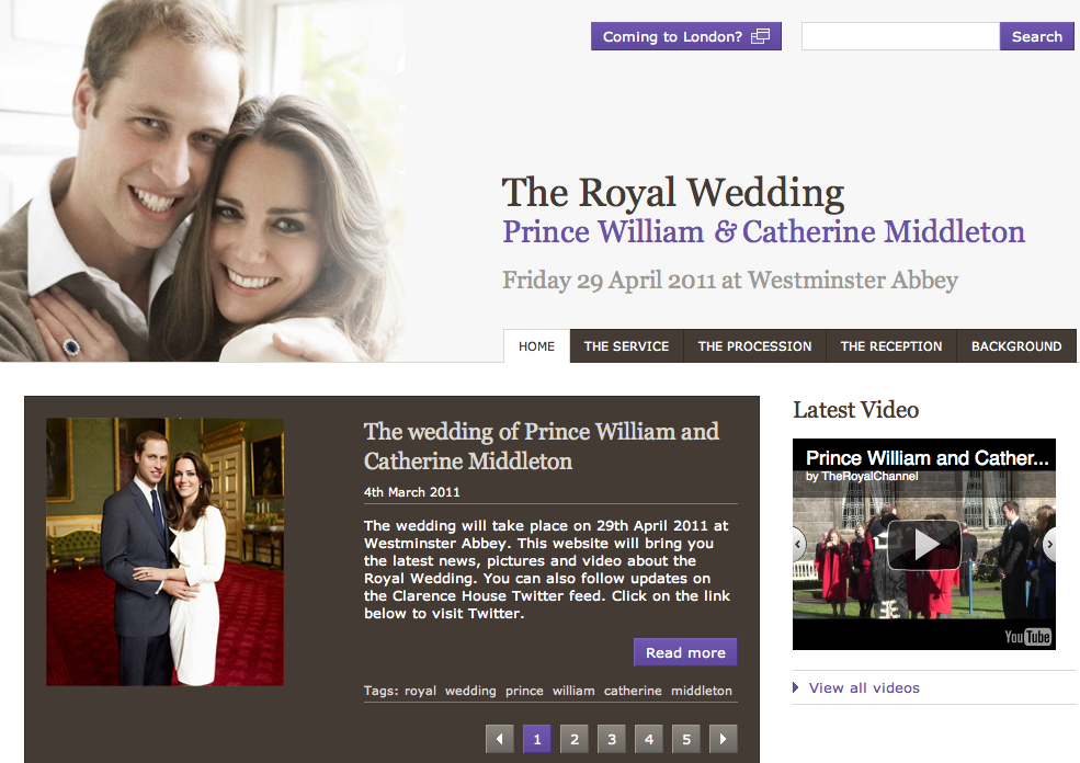 Site do Casamento Principio William e Catherine Middleton
